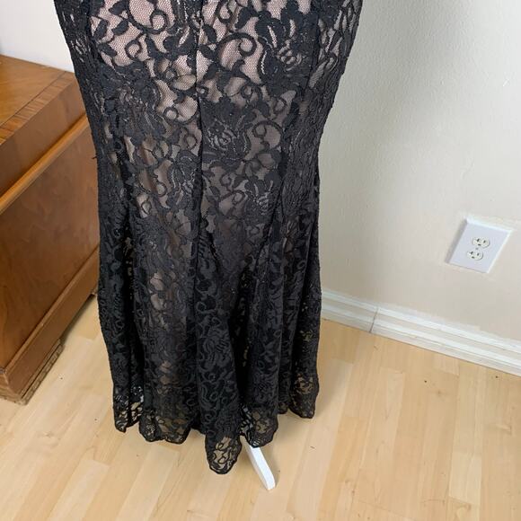 Vintage R&M Collections Sz 4 Nightway Lace Nude Glitter Black Evening Dress - Picture 5 of 11